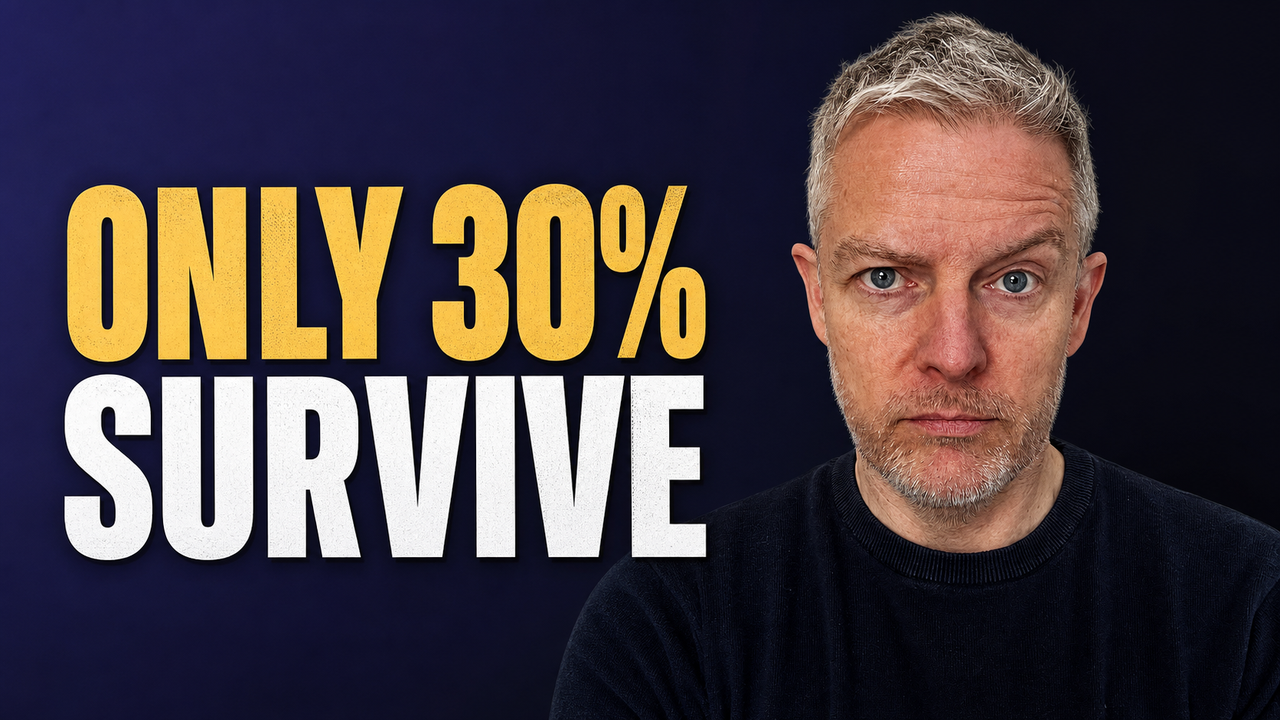 Video still: Ciaran O'Donnell beside the words Only 30% survive, the Kilimanjaro summit rate.